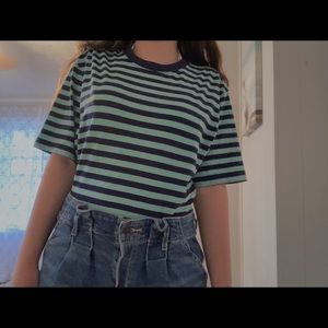 Navy blue and sea foam/mint green striped shirt